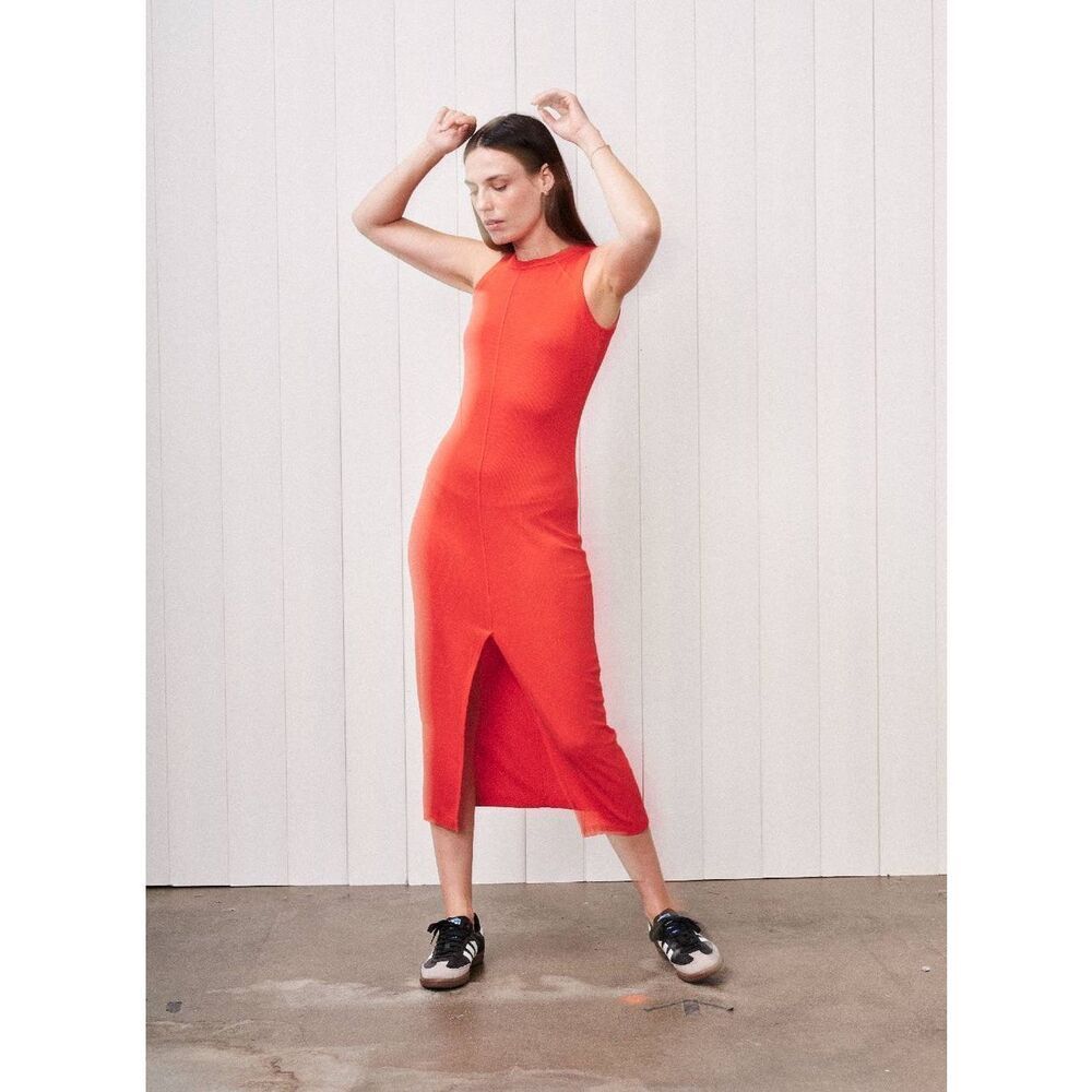✨Stateside Fine 2X1 Rib Front Slit Sz XS Midi Dress in Candy Apple✨